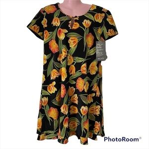 Vtg Hampton Women's Dress Size 14 Floral Black Yellow Orange Green NEW